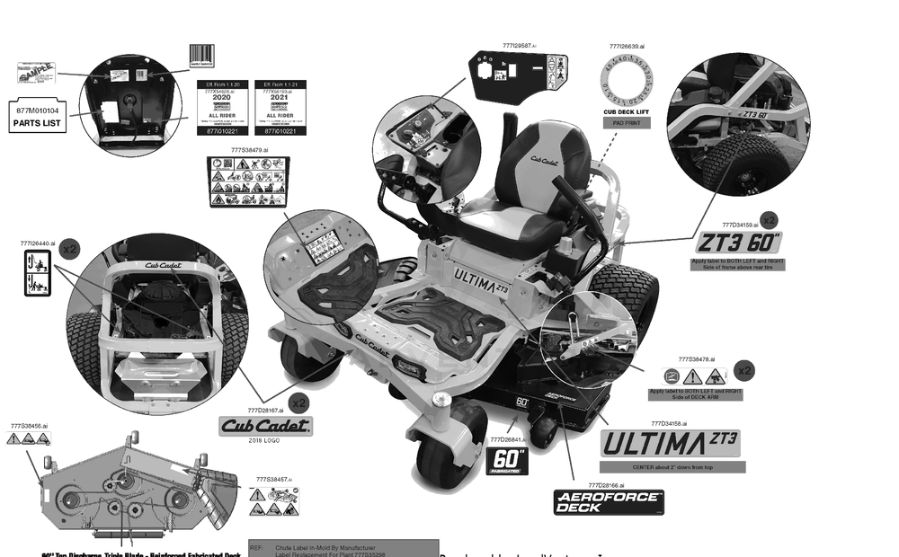 Label Map Diagram and Parts List for ZT3-60KW (17AZEAC5010)(2021) Cub Cadet Lawn Tractor